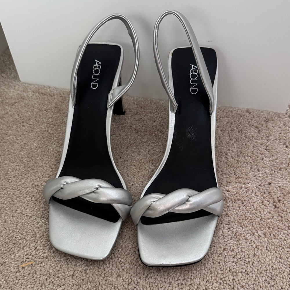 Silver Braided Slingback Block Heels